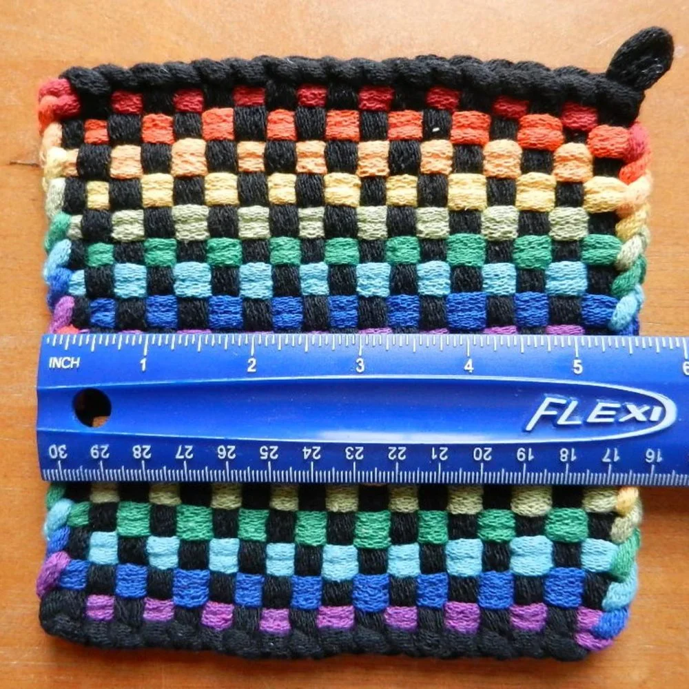 Set of 2 Handmade Artisan Woven Loomed Rainbow Fiesta Potholders Hot PadsTrivets